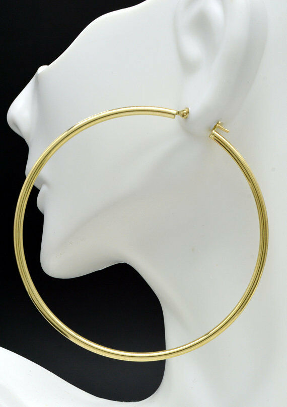 2 .65'' 10k Solid Gold big Large hoop Plain Earrings 65mm x2mm 4.3gr