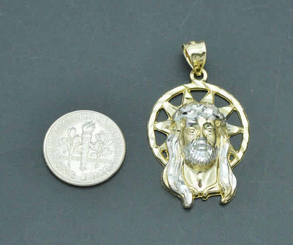 Real 10K Yellow Gold Jesus Head Diamond Cut Pendant 4.1gr + Chain 16"-24"