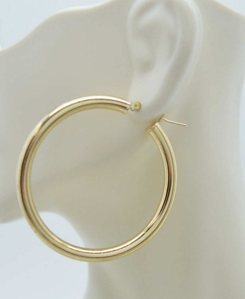 Real 14K Yellow Gold Large Hoop Shiny Earrings 45mm x4mm 4.7gr