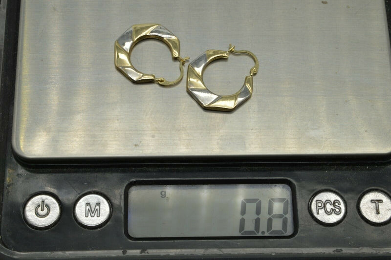 14k Solid Yellow & White Gold  Hoop Earrings