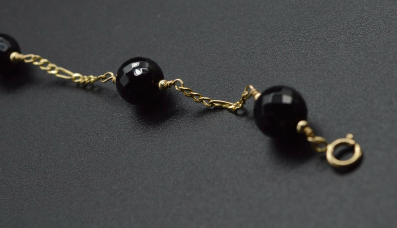 NEW 14K Solid Yellow Gold Faceted Onyx Black Bracelet 7.5".jpg