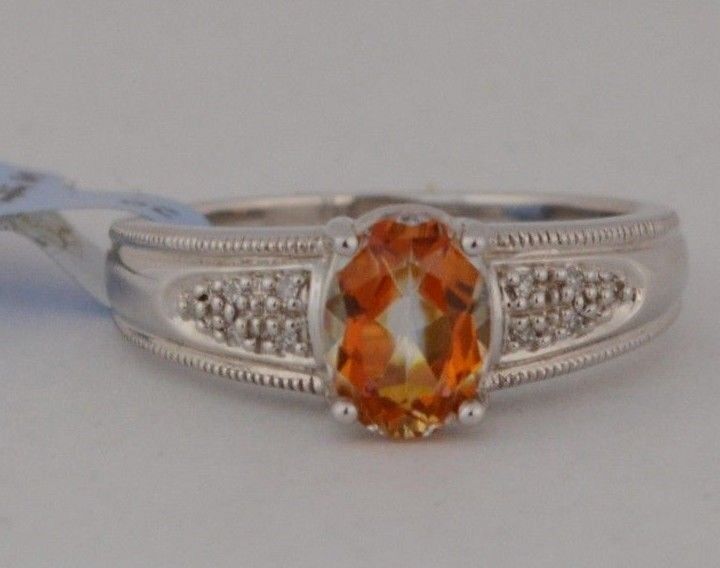 #JB06 Women’s 10k White Gold Fire Topaz Diamond Solitaire Ring Size 7