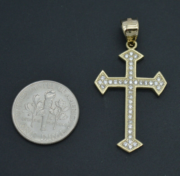 Real 10k Yellow Gold Cross CZ Pendant + Chain 16"-24"