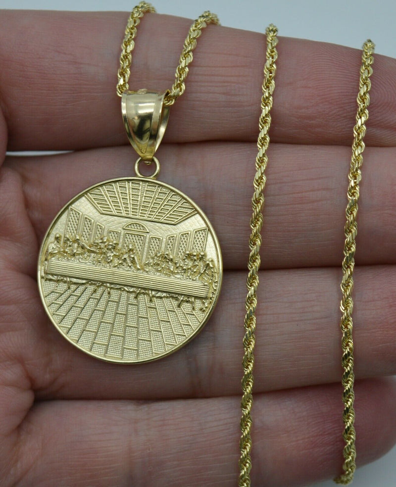 Real 10K Yellow Solid Gold Last Supper Pendant+Chain 16"-24"