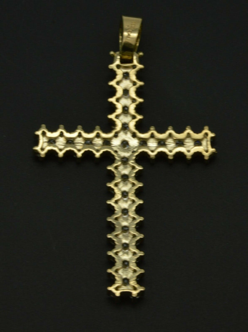 Real 10K Solid Yellow Gold  Created Diamond Cross Pendant 2.6 in" 11.9g