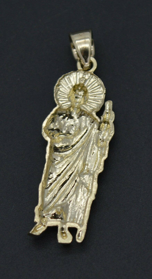 Real Solid 10K Yellow Gold Saint Lazarus Diamond Cut Pendant + Chain