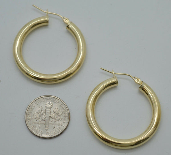 Real 14K Yellow Gold Hoop Shiny Earrings 30mm x4mm 3.1gr