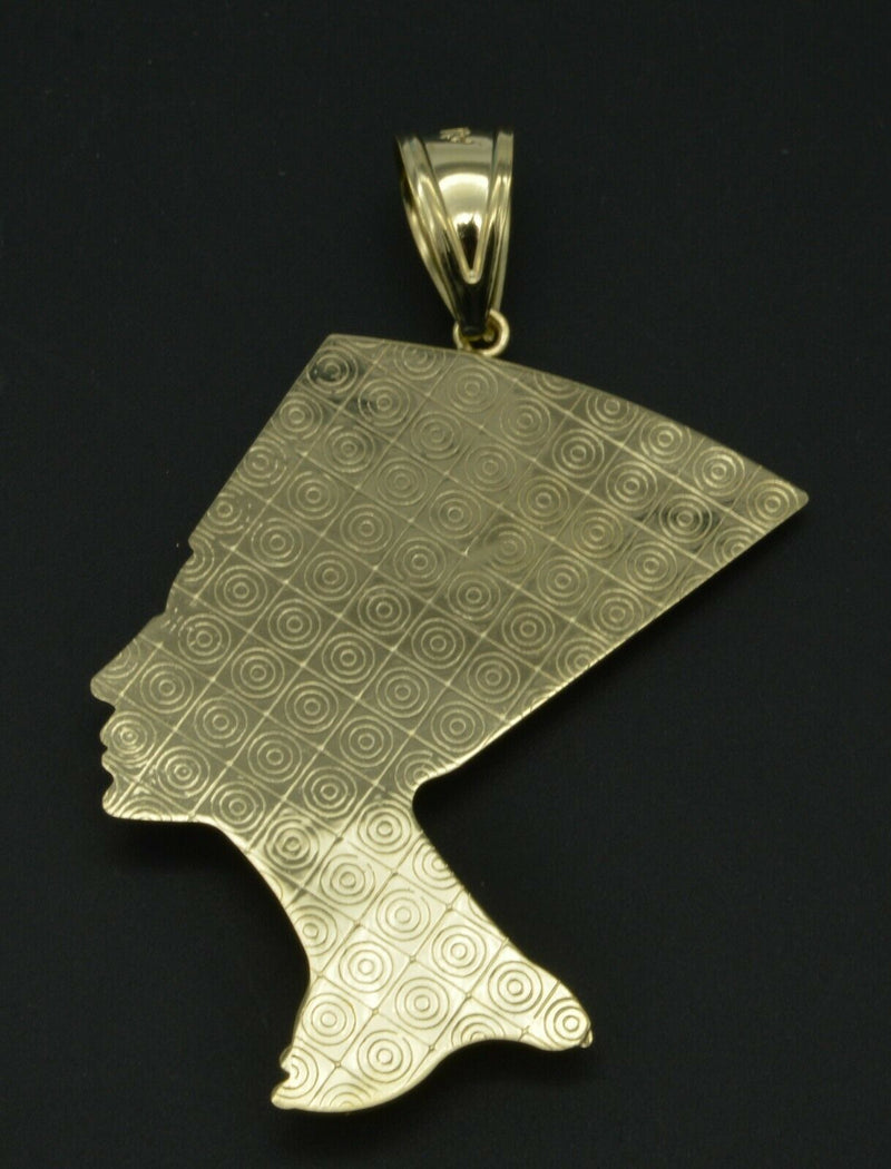 Real 10k Yellow Gold Egyptian Queen Nefertiti Head Diamond Cut Pendant 2.10"-1"