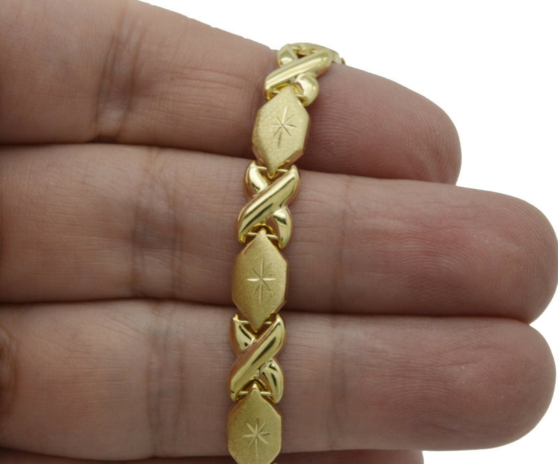 14K Real Yellow Gold "Hugs & Kisses" Bracelet 5.1 gram 7mm. wide