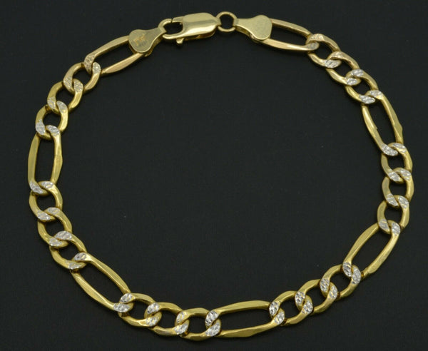 Real 10K Two-Tone Gold Figaro Link Bracelet Mens 6.8mm 6.3gr