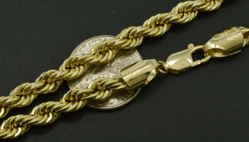 10K Yellow REAL GOLD Hollow Rope Chain Necklace 5mm 20'' 22" 24" 26"