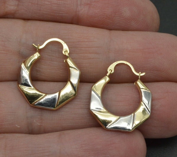 14k Solid Yellow & White Gold  Hoop Earrings