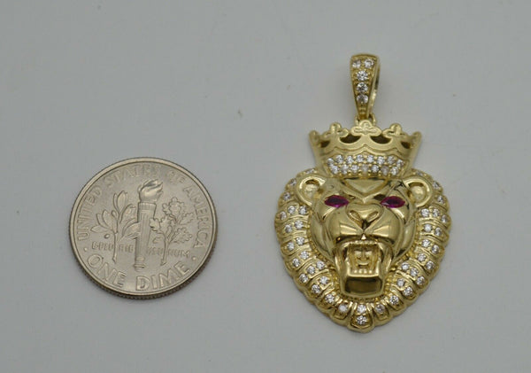 Real 10k Yellow Gold Diamond Cut 3D Lion Head Pendant+Chain 16'"-24"