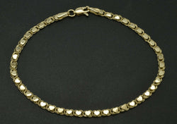 14k Yellow Solid Gold Mirrored Heart Link Chain Charm ankle Bracelet 10''.jpg