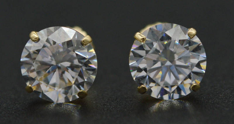 14k Solid Yellow Gold 7mm 2.50ct Created Diamond Round Stud Earrings Screw-Back