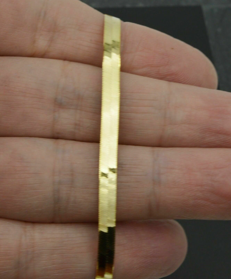  Real 10K Yellow Gold High Polished 4mm herringbone Bracelet Lobster 7''- 8''