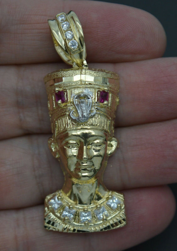 Real 10k Yellow Gold Egyptian King Head Diamond Cut Pendant 3D