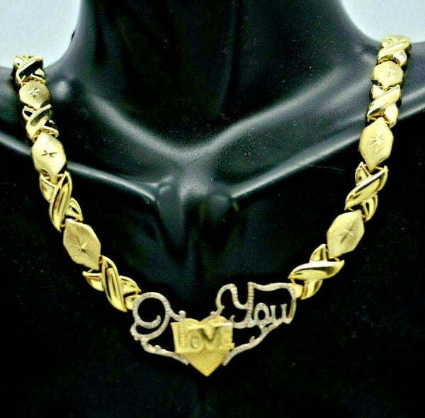 Real 10k Yellow Gold "hugs & Kisses" XO "I Love You" Necklace 7mm 17''