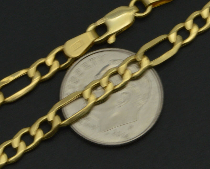 Real 10K Yellow Gold Figaro Link Bracelet  7'' 8''