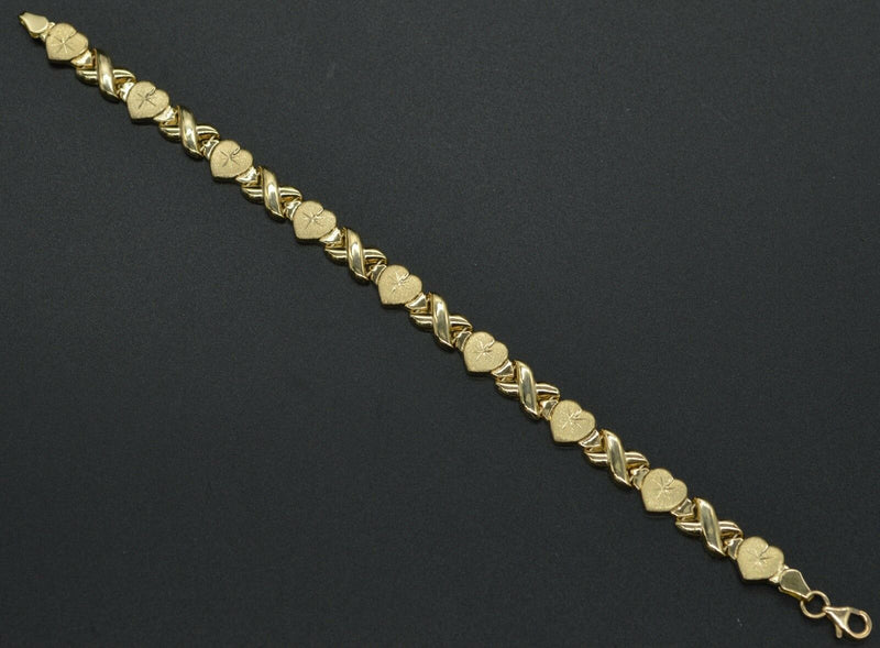 10k Solid Yellow Gold Hearts & Kisses Bracelet 71/2'' 8mm 5.1gr