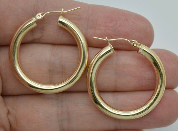 Real 10K Yellow Gold Hoop Shiny Earrings 30mm x4mm 3.1gr