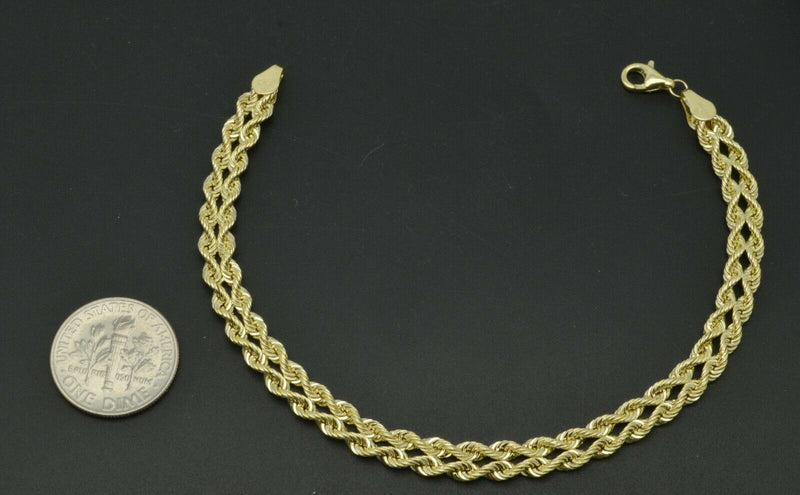 10K Yellow Solid Gold Twist Rope Chain 5mm Bracelet 2.3gr 7.1/7.4''