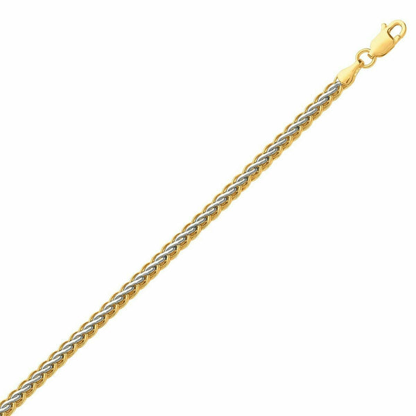 REAL 10K Yellow White Gold 7 1/4" Shiny Corinthian Wheat Link Bracelet.jpg