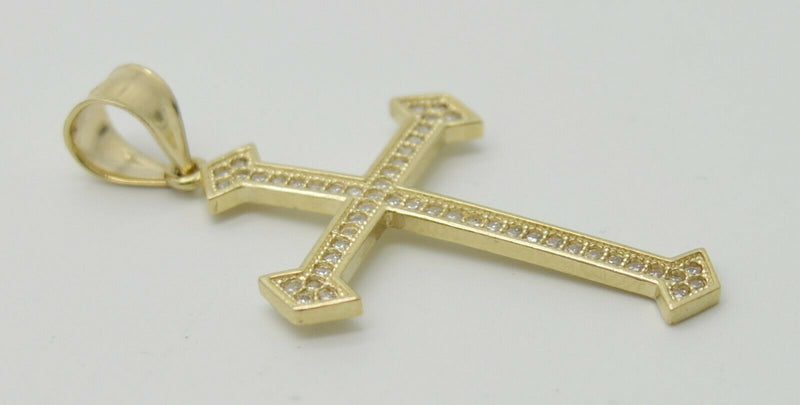 Real 10k Yellow Gold CZ Jesus Christ Crucifix Cross Pendant 1.75" + Chain 16''-24''