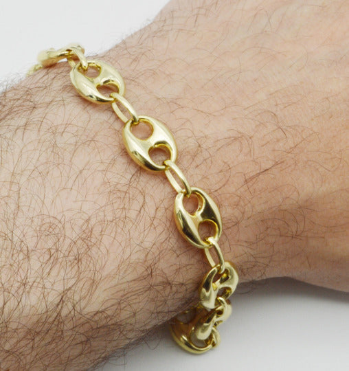 Real 10K Yellow Gold 10mm Mens Puffed Mariner Gucci Link Chain Bracelet 10gr