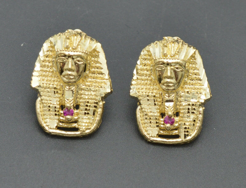 Real 10K Yellow Gold Pharaoh Egyptian King Stud Earrings 3.8gr.jpg