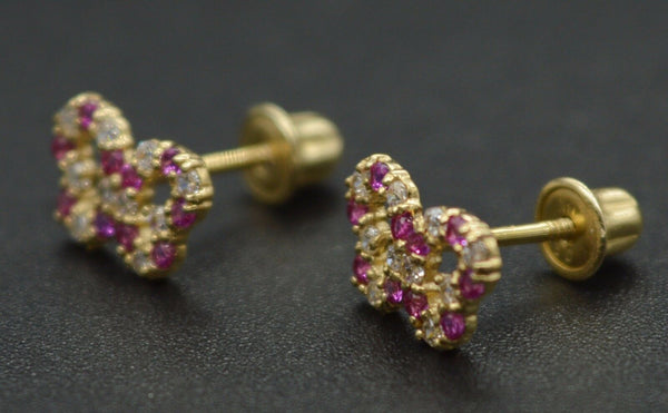 14K Solid Yellow Gold 5mm Children Ruby Cubic Zirconia CZ Stud Earrings