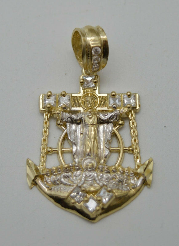 Real 10K Yellow Gold Last Supper Jesus Head Anchor Pendant + Chain 16"-24"