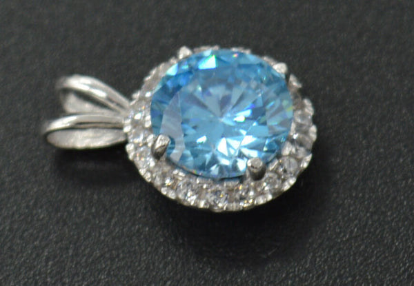 14k White Gold Created Round Cut Blue Diamond Pendant 1.00ct