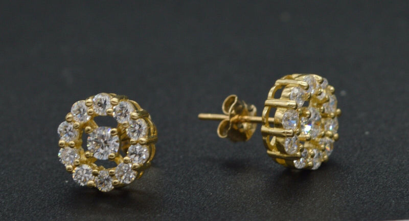 JM200 14K Solid Yellow Gold 1.25 Created Diamond Cluster Halo Stud Earrings