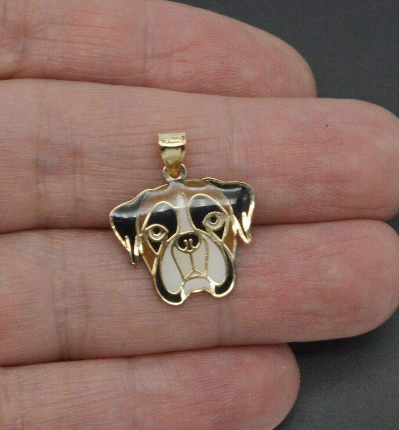 14k Solid Yellow Gold  enamel dog  Pendant+18'' Chain