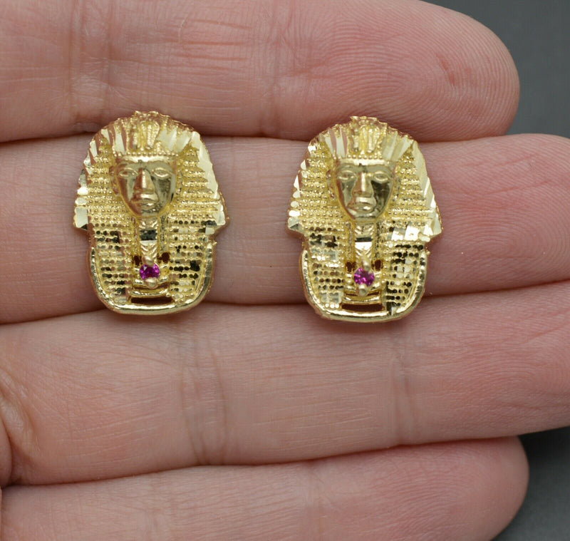 Real 10K Yellow Gold Pharaoh Egyptian King Stud Earrings 3.8gr.jpg