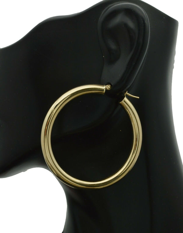 10k Solid Gold big Large hoop Plain Earrings 1.5''  40mm x4mm. 4.1gr