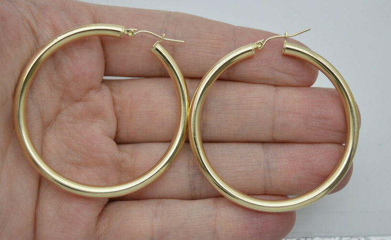 Real 14K Yellow Gold Large Hoop Shiny Earrings 50mm x4mm 5.3gr