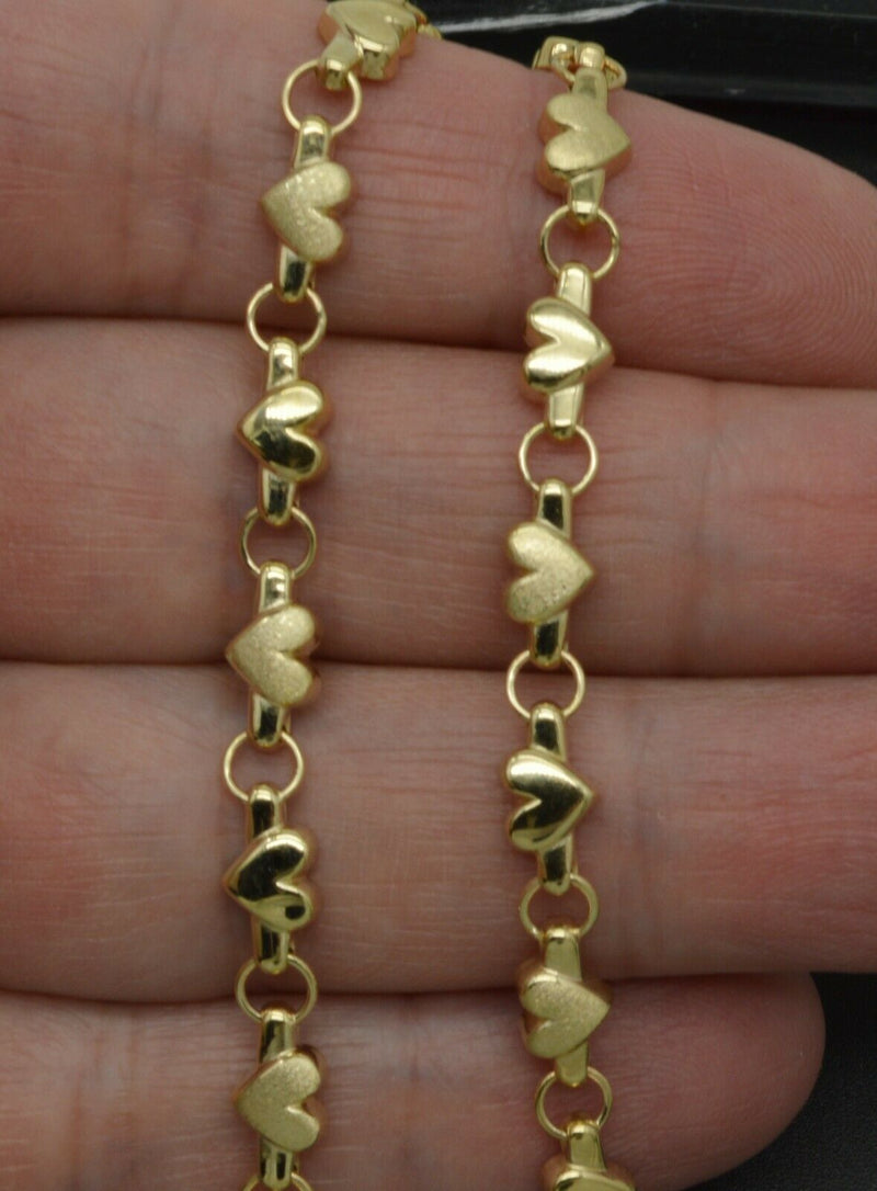 Real 10K Yellow Gold 5.3mm Puffed Heart Link Ankle Bracelet 9'' - 10''.jpg