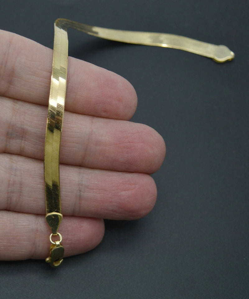 Real 10K Yellow Gold High Polished 5mm herringbone Bracelet Lobster 7''- 8''