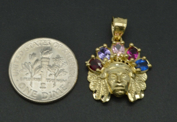 Real 10k Yellow Gold Indian Head Rainbow Pendant