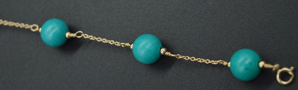 NEW 14K Solid Yellow Gold 8mm Green Turquoise Bead Bracelet 7 1/2''.jpg