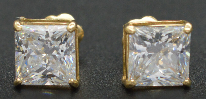 14k Solid Yellow Gold 1.50ct Created Diamond Princess-Cut Earrings  ScrewBack