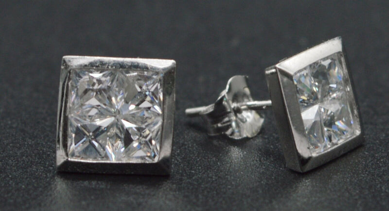 JM220 14K Solid white Gold 1.50ct Princes Created Diamond Squared Stud Earrings