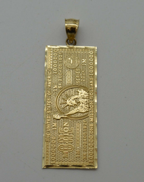 Real 10k Yellow Gold Diamond Cut One Million Dollar Bill Pendant + Chain 16"-24"