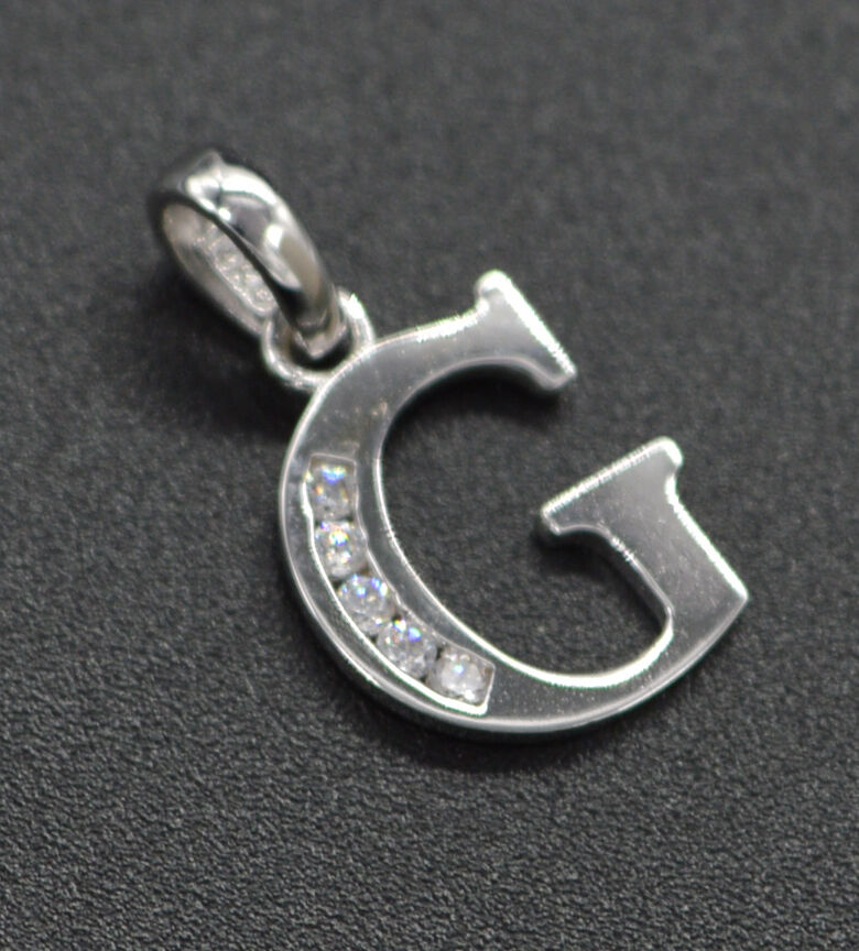 14K Solid White Gold Created Diamond Initial Letter G Pendent