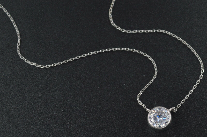 14k White solid Gold Created Diamond Solitaire Round Cable Chain Necklace 1.00ct