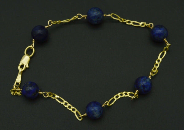 NEW 14K Solid Yellow Gold 6 mm Lapis Lazuili Round Bead Bracelet.jpg