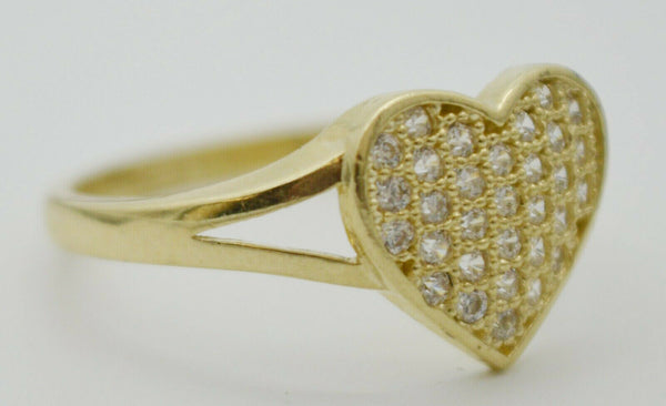 Real Solid 10K Yellow Gold Women's Heart CZ Engagement Ring All Sizes