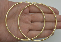 14k Solid Yellow Gold "big Large" Plain hoop Earrings 2.60'' 65mm x2MM 4.6GR